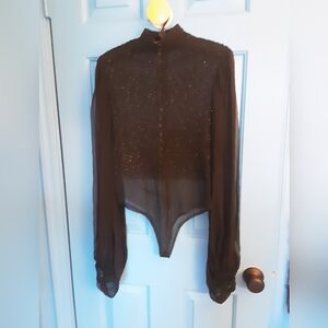 Reem Acra Black Sequin Bead Body Suit